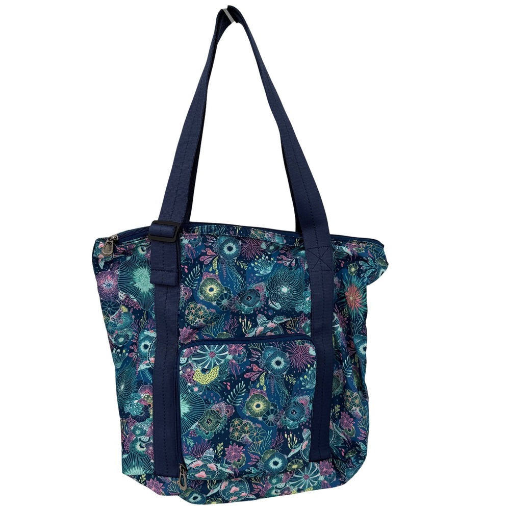 Sakroots Foldable Tote Bag Blue Floral Print Zipper Lightweight Packable